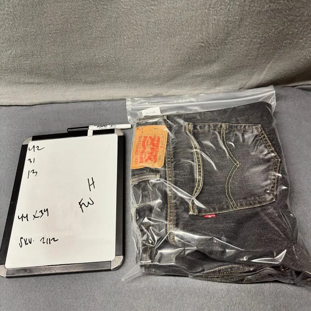 Levi's 501 Jeans Mens 44x34 (42x31) ACTUAL Black Denim Faded Button‎ Fly Vintage